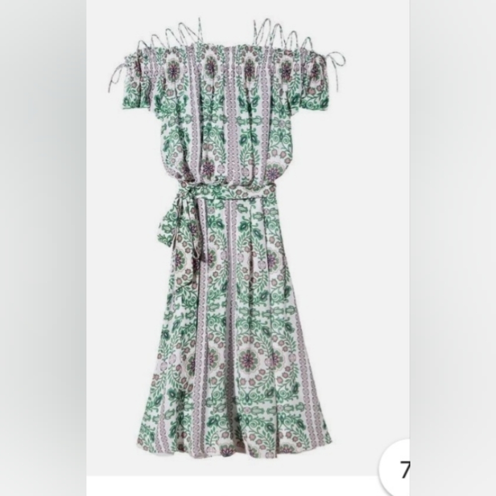 Tory Burch Green and White Patterned Midi Dress - Picture 5 of 8